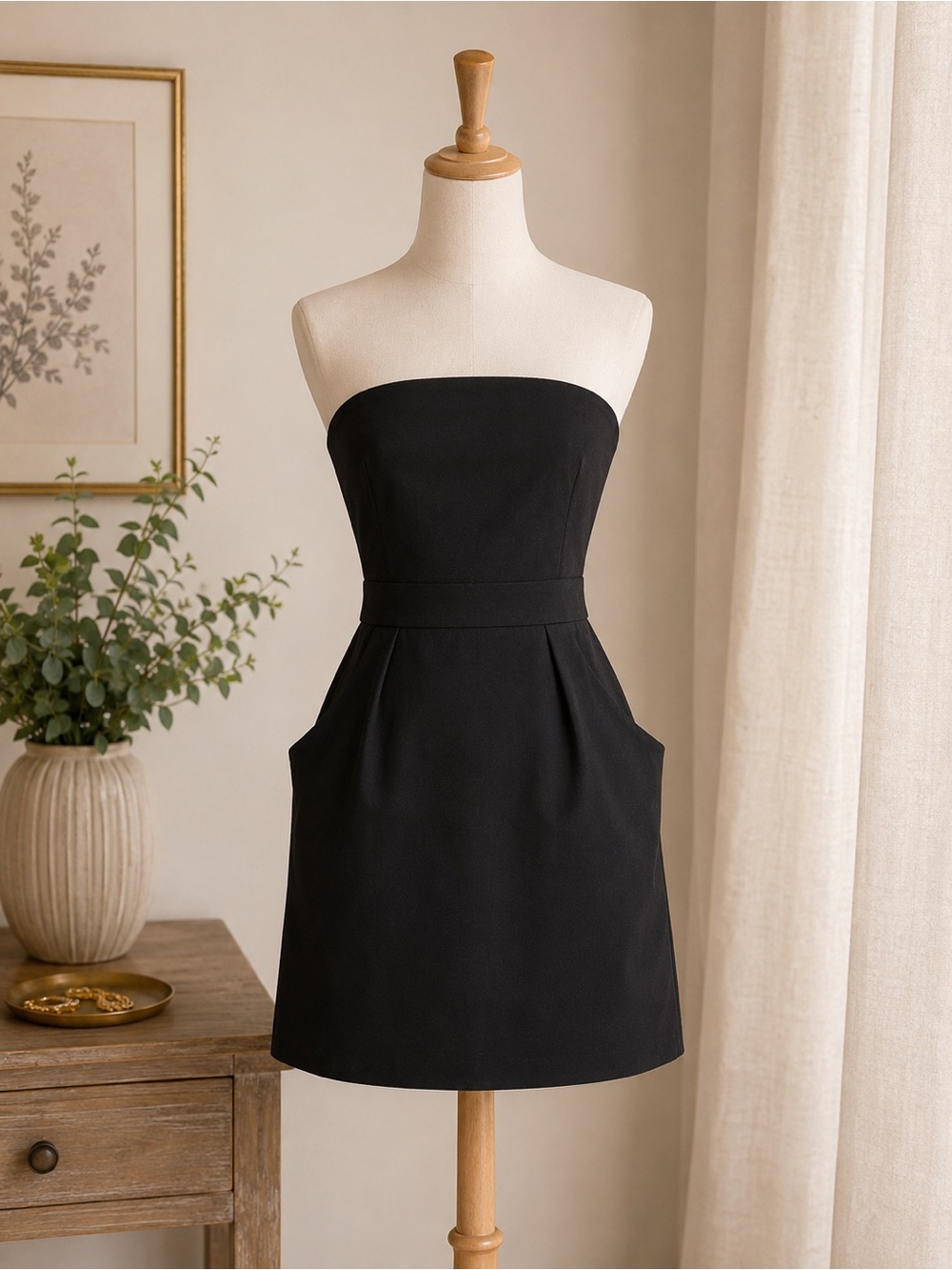 Banana Republic Black Strapless Pocket Dress Quiet Luxury Mini Sz 8 - Picture 2 of 7